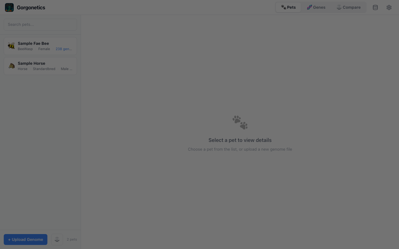 Pet list sidebar highlighted