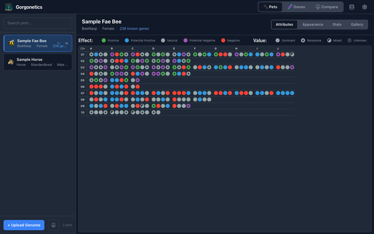 Gene grid in dark mode with vibrant gene colours on dark background